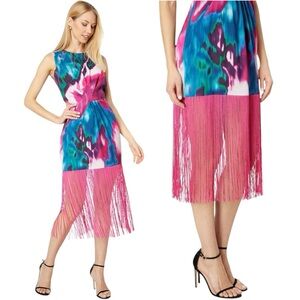 NWT One33 Social Fringe Cutout Dress Fuchsia Multi Party Size 0